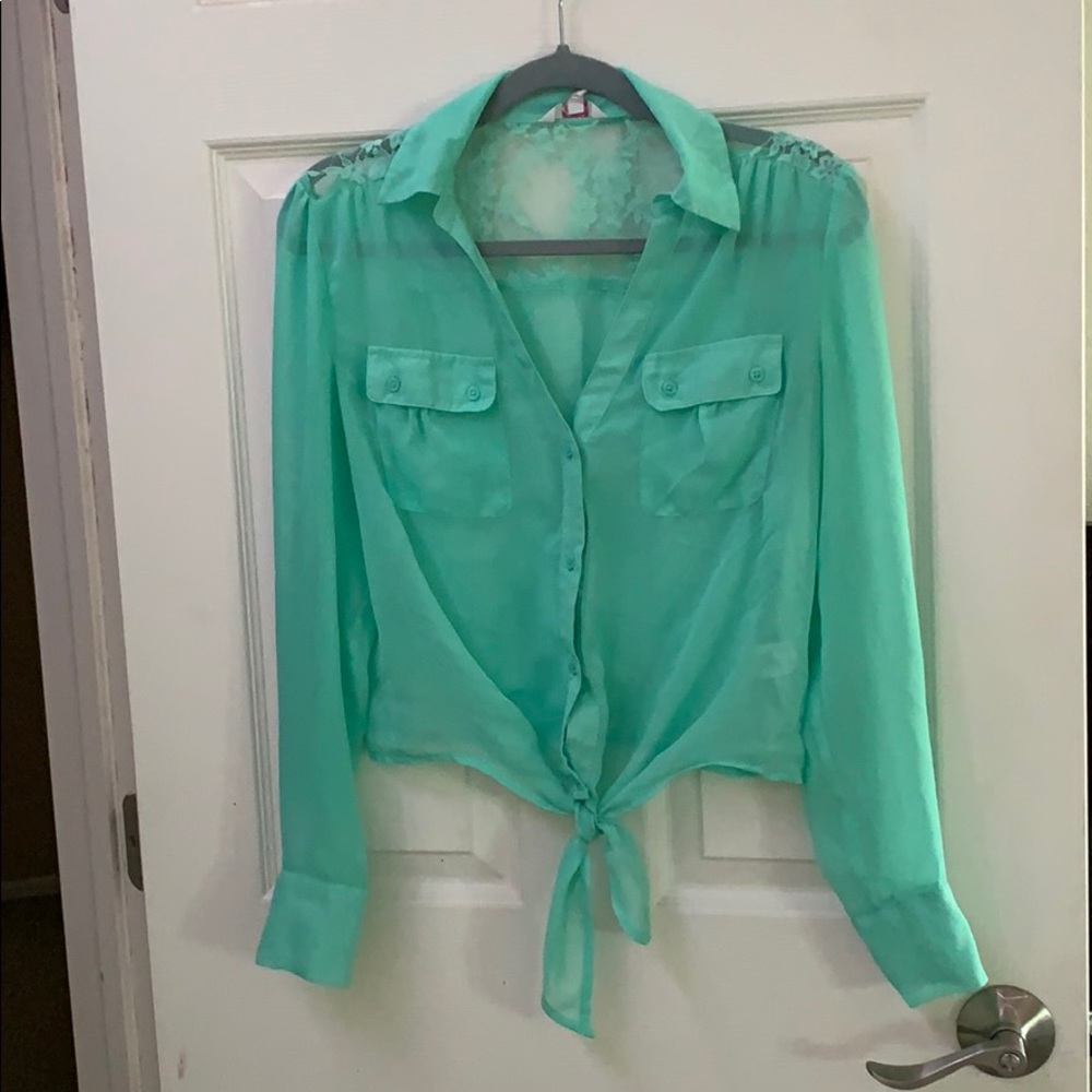 Blue/Green button-up blouse